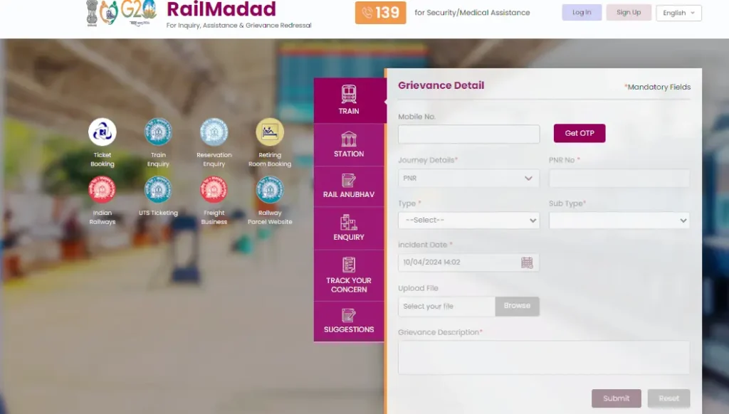 Using the Rail Madad Portal, register your train complaint online